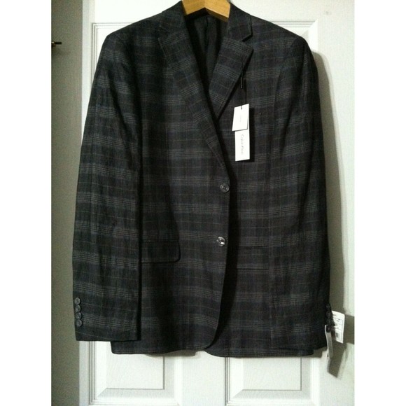 CALVIN KLEIN MENS NEW GRAY 100%LINEN SLIM FIT SPORT COAT JACKET BLAZER SZ:40R